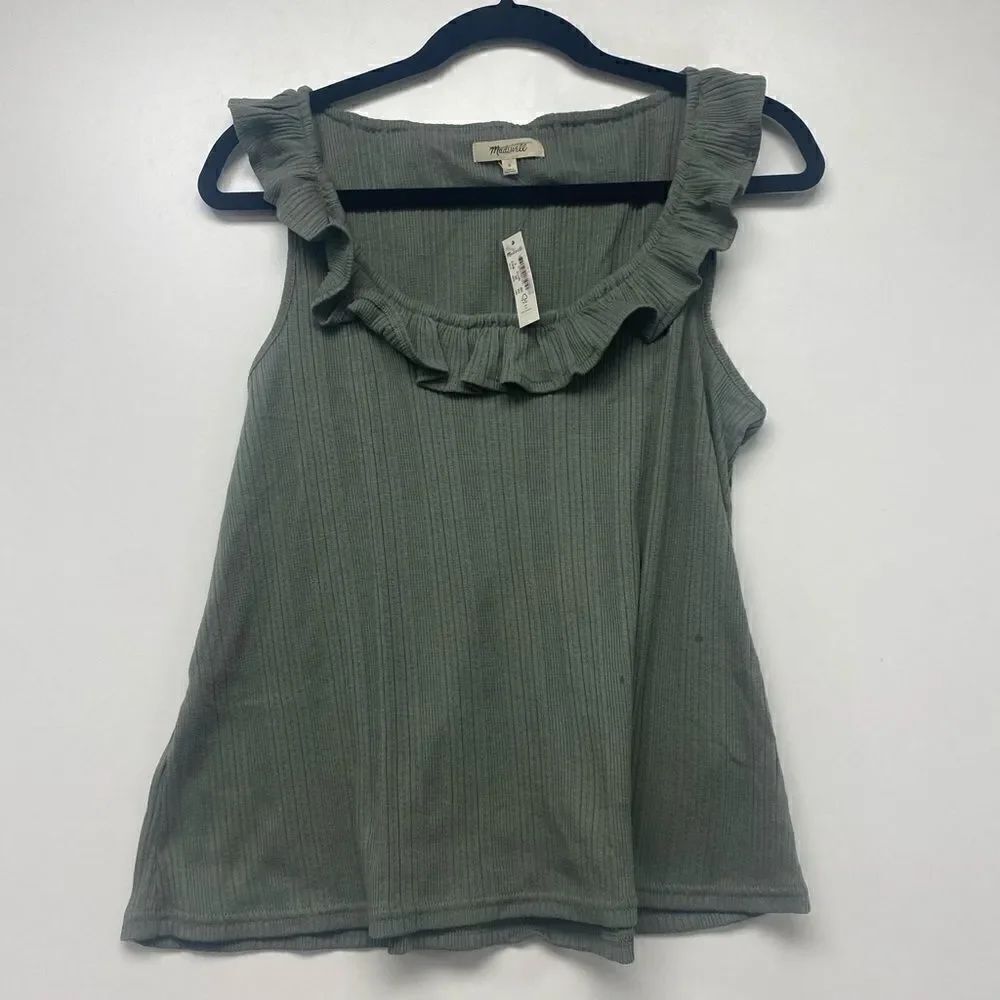 Madewell Ribbed Pointelle Ruffled Scoop Tank